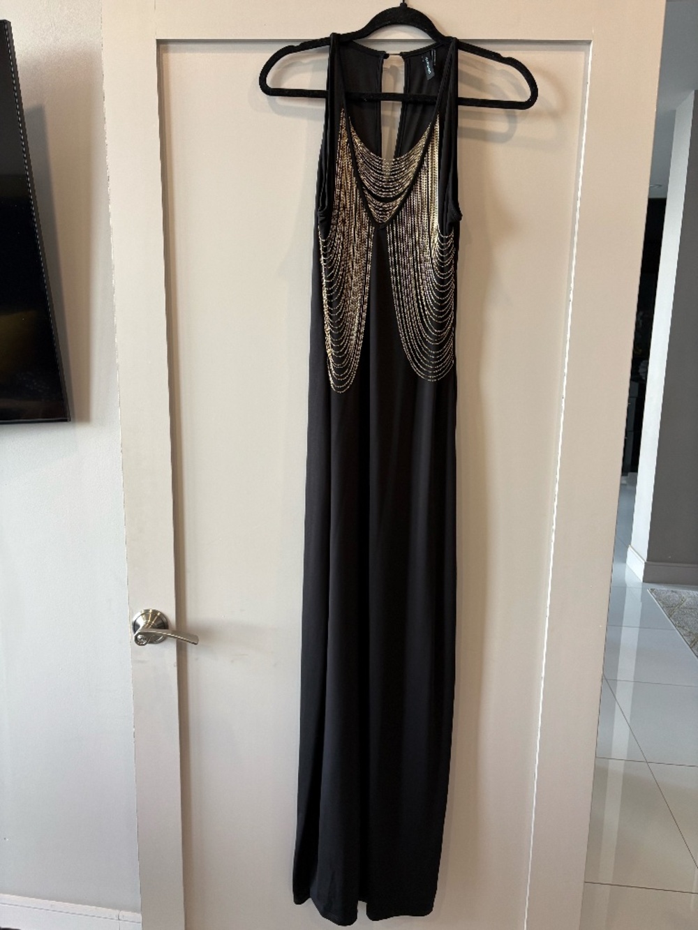Marciano Black Maxi Dress with Gold Chain Detail Size Small